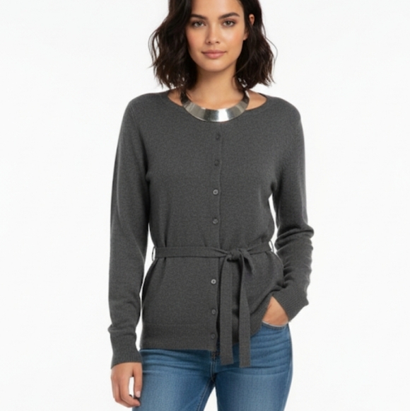 Saks Fifth Avenue Sweaters - Saks FIFTH AVENUE   cashmere  gray belted sweater sz large